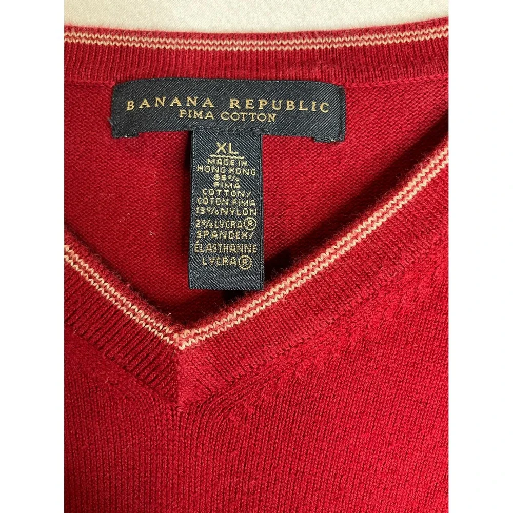 Mens Banana Republic Burgundy Pima Cotton V-Neck‎ Short Sleeve Pullover Shirt